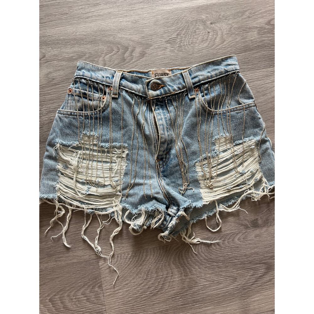 Furst Of A Kind denim cut off shorts with diamond rhinestones